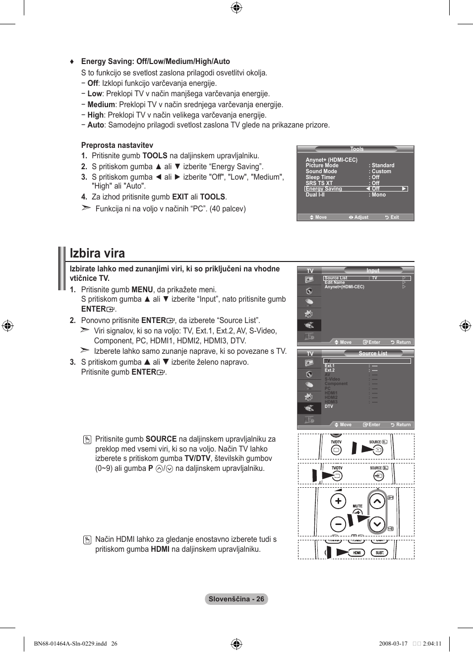 Izbira vira | Samsung LE32A436T1D User Manual | Page 436 / 468