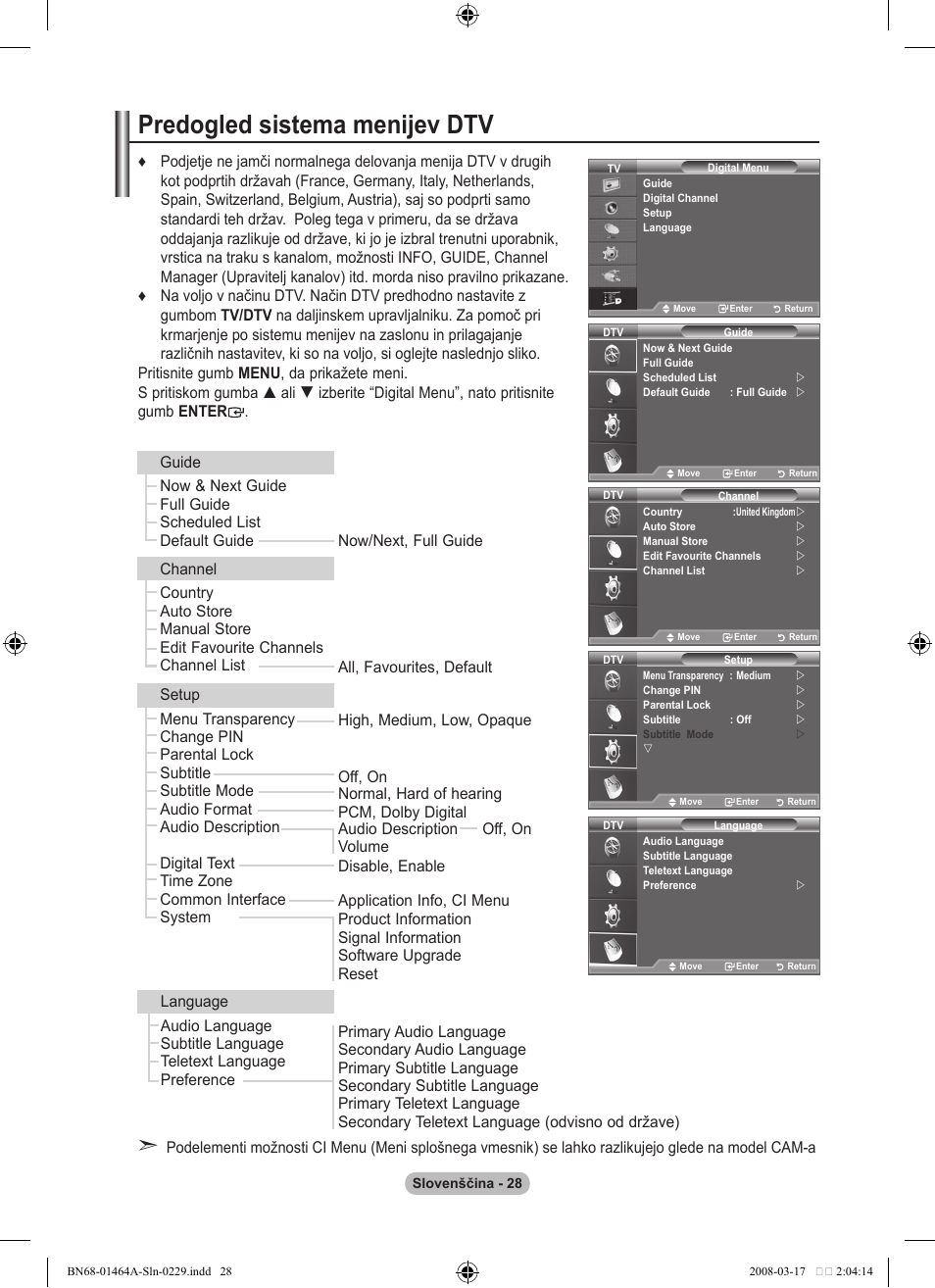 Predogled sistema menijev dtv | Samsung LE32A436T1D User Manual | Page 438 / 468