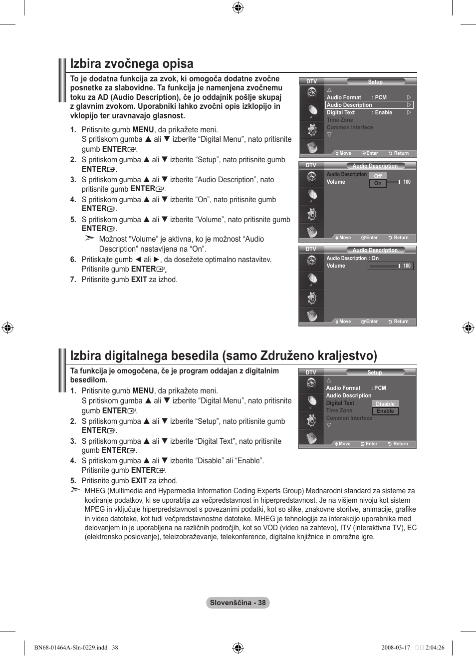 Izbira zvočnega opisa | Samsung LE32A436T1D User Manual | Page 448 / 468