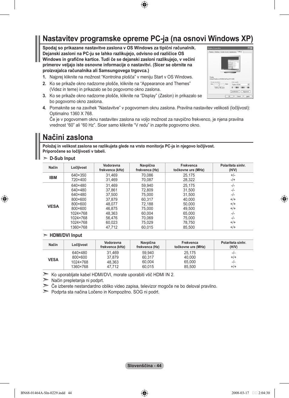 Načini zaslona | Samsung LE32A436T1D User Manual | Page 454 / 468