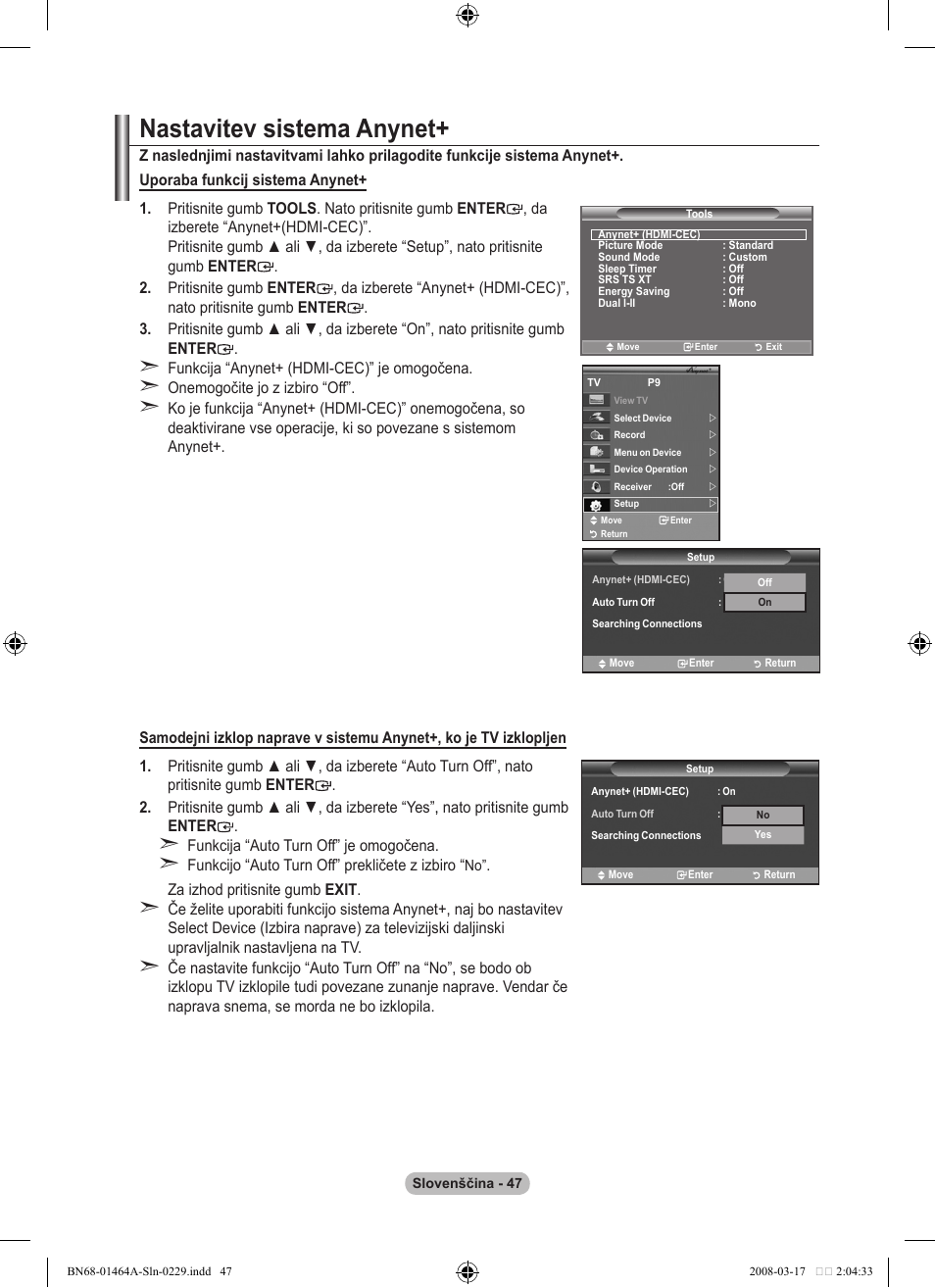 Nastavitev sistema anynet | Samsung LE32A436T1D User Manual | Page 457 / 468