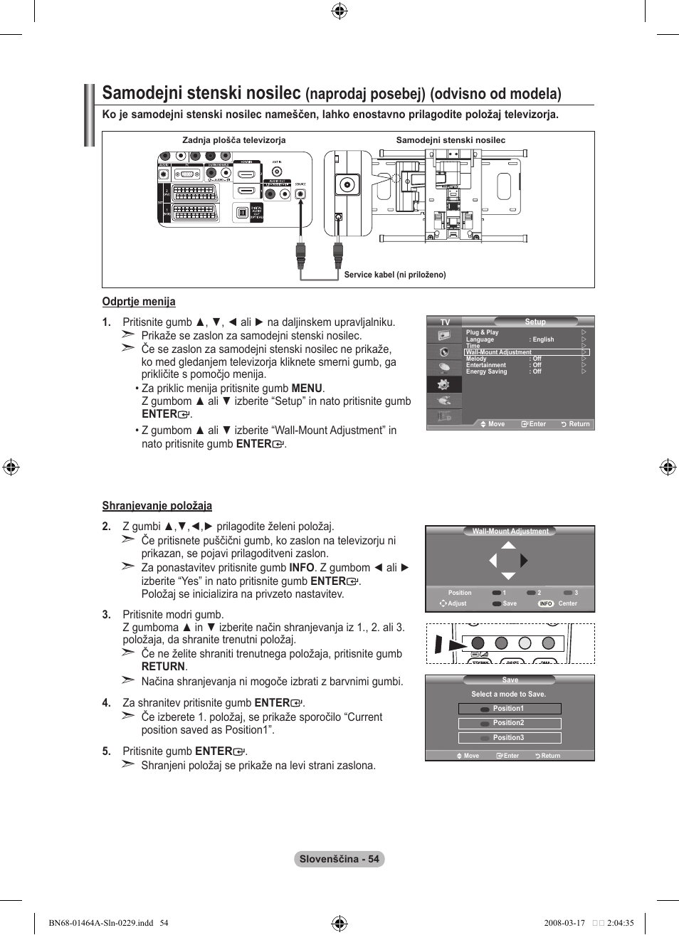 Samodejni stenski nosilec, Naprodaj posebej), Odvisno od modela) | Samsung LE32A436T1D User Manual | Page 464 / 468