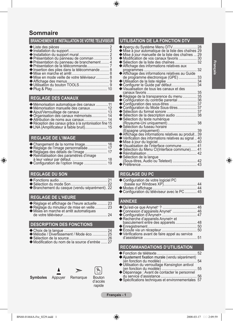 Sommaire | Samsung LE32A436T1D User Manual | Page 61 / 468