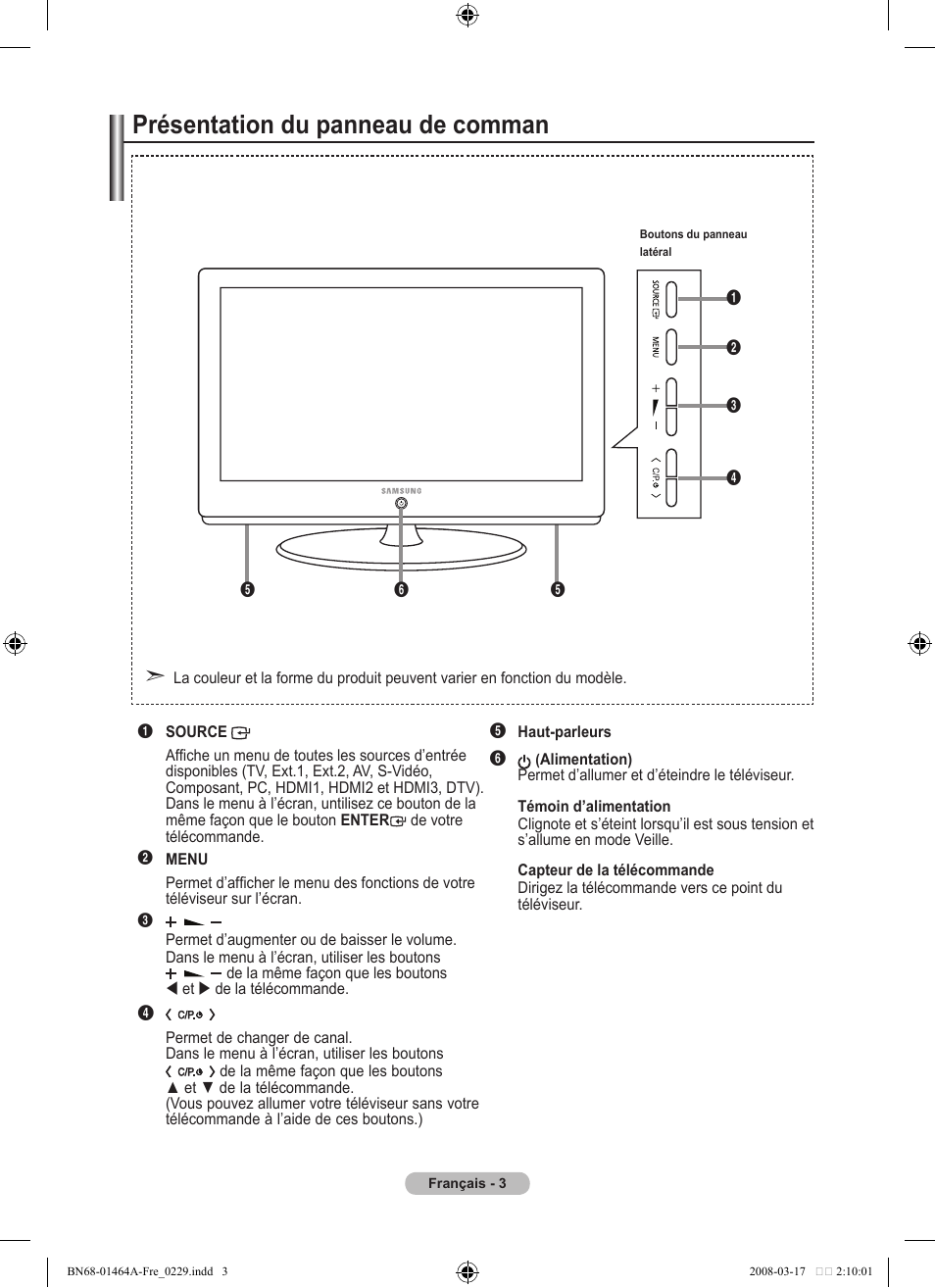 Présentation du panneau de comman | Samsung LE32A436T1D User Manual | Page 63 / 468