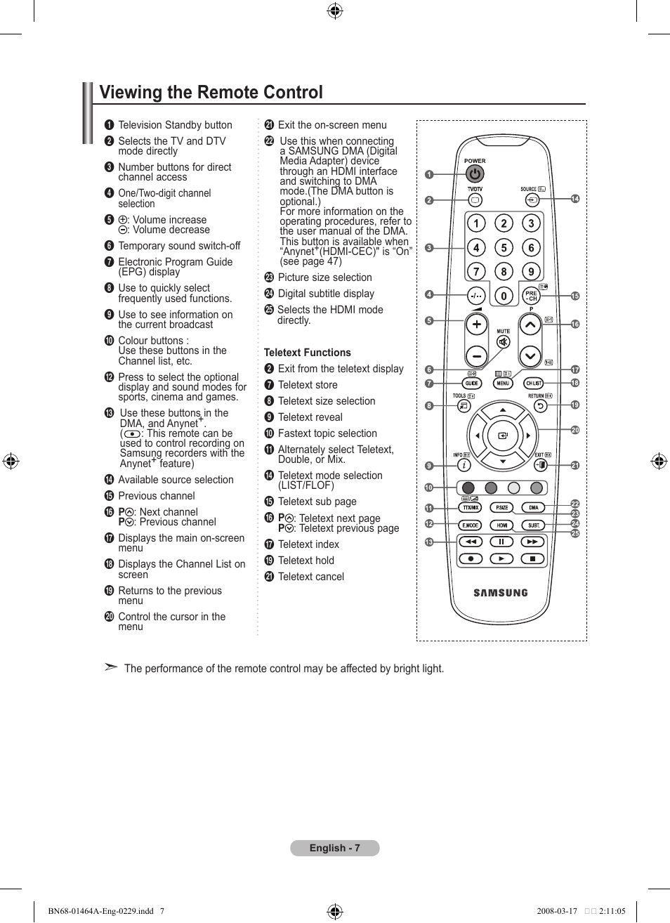 Viewing the remote control | Samsung LE32A436T1D User Manual | Page 9 / 468