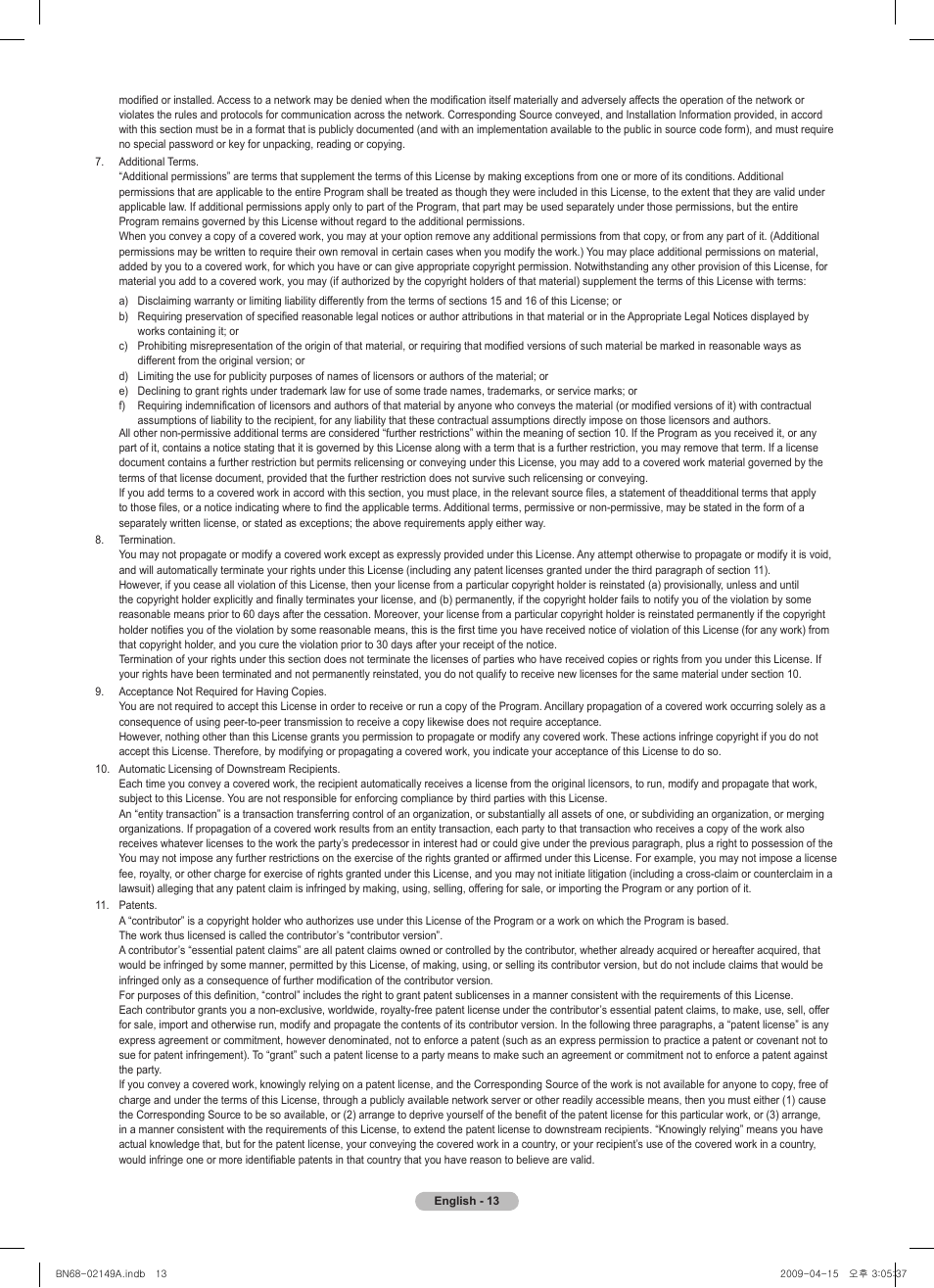 Samsung PS58B850Y1P User Manual | Page 13 / 95