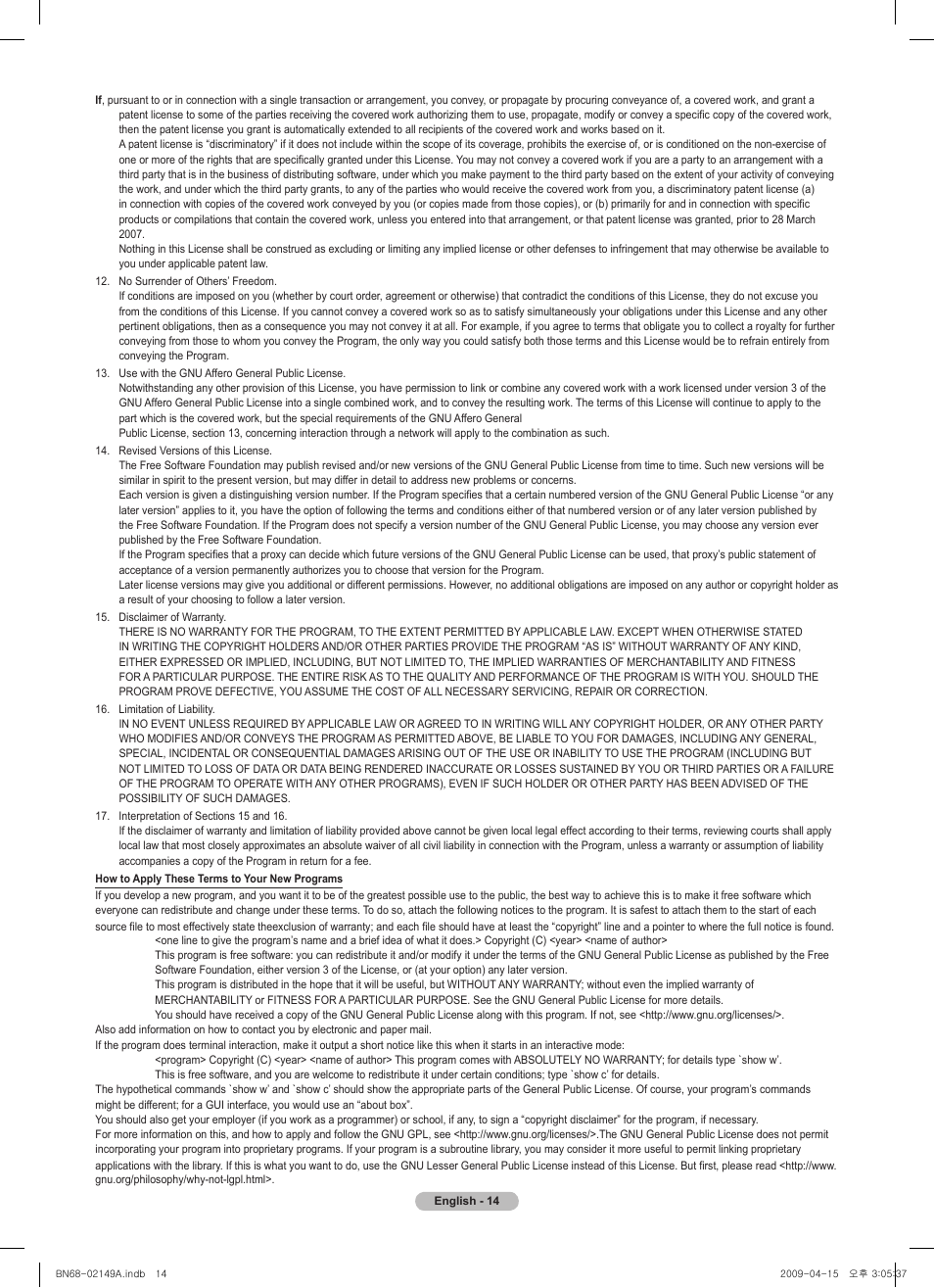 Samsung PS58B850Y1P User Manual | Page 14 / 95