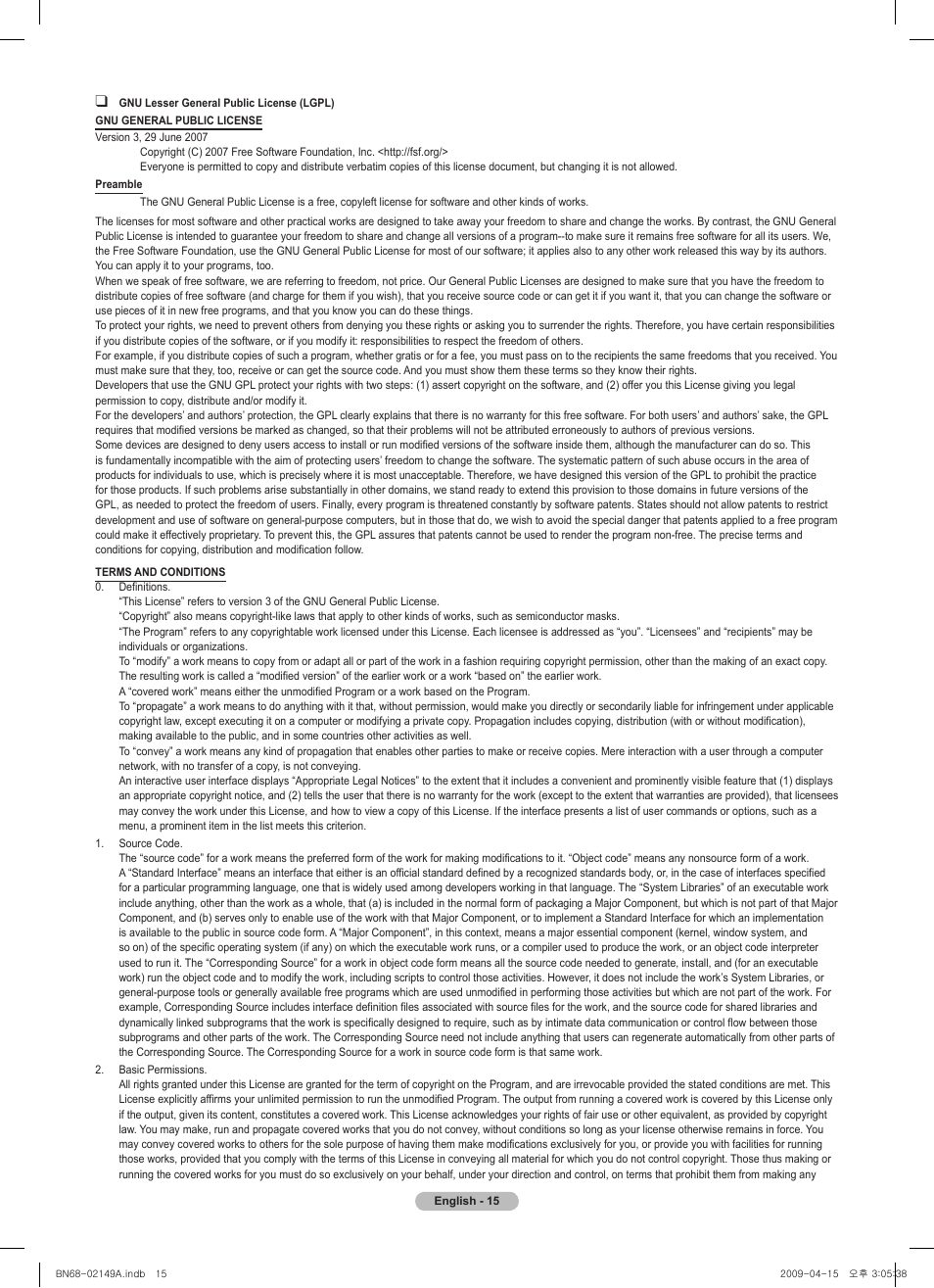 Samsung PS58B850Y1P User Manual | Page 15 / 95