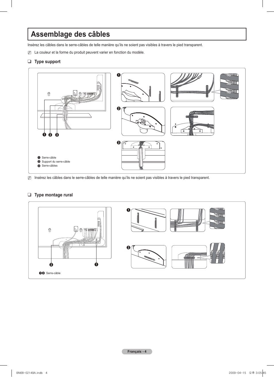 Assemblage des câbles | Samsung PS58B850Y1P User Manual | Page 22 / 95