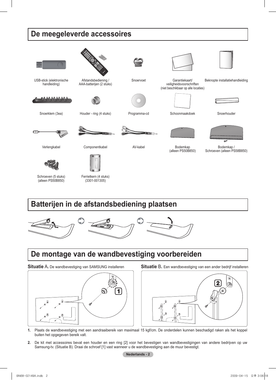De montage van de wandbevestiging voorbereiden | Samsung PS58B850Y1P User Manual | Page 38 / 95