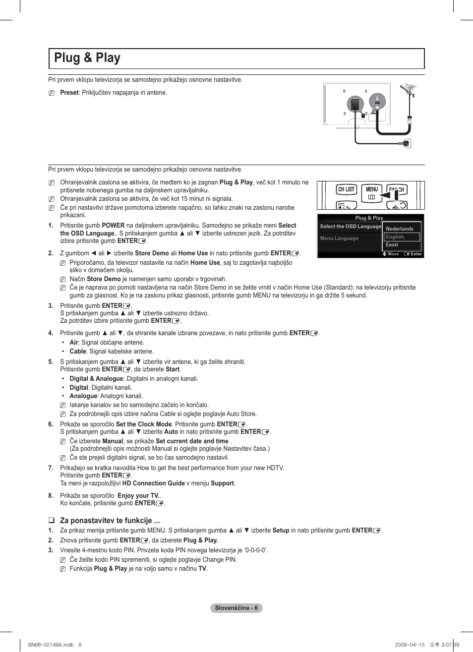 Plug & play, Vol ch, Chlist menu fav.ch p.size mts srs p.mode cc s.mode | Samsung PS58B850Y1P User Manual | Page 79 / 95
