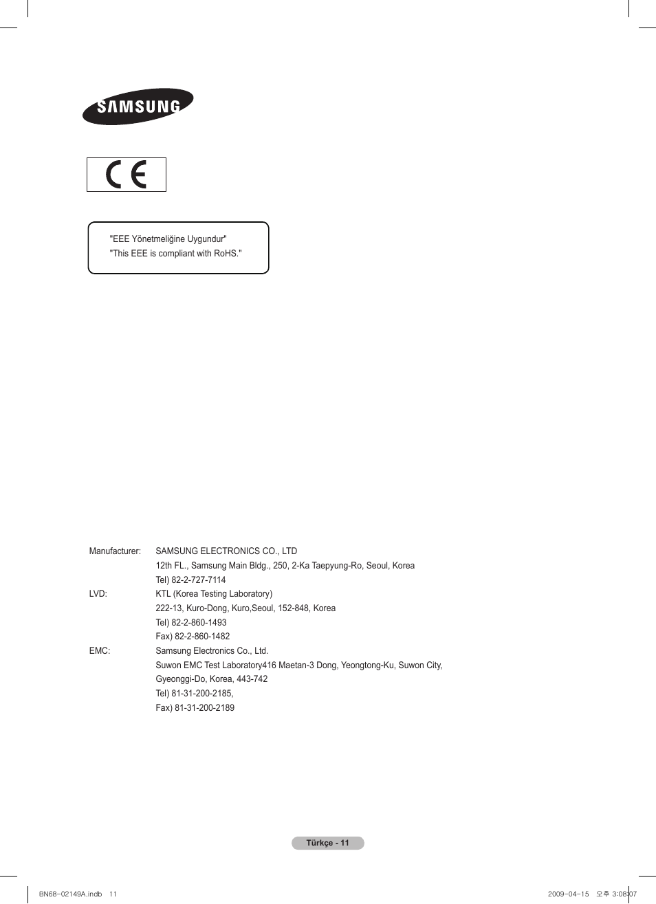 Samsung PS58B850Y1P User Manual | Page 93 / 95