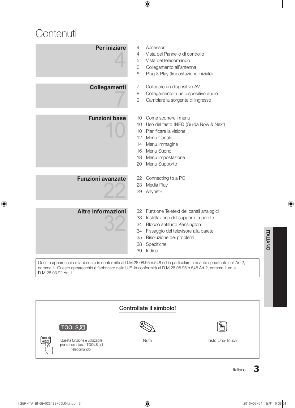 Contenuti | Samsung LE46C550J1W User Manual | Page 117 / 155