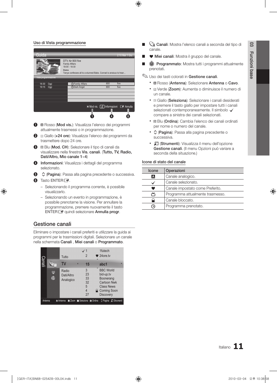 Gestione canali | Samsung LE46C550J1W User Manual | Page 125 / 155