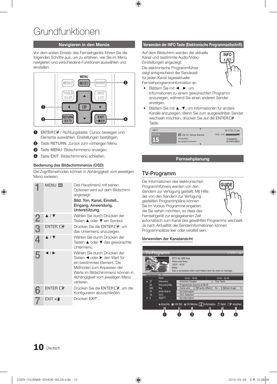 Grundfunktionen, Tv-programm | Samsung LE46C550J1W User Manual | Page 48 / 155