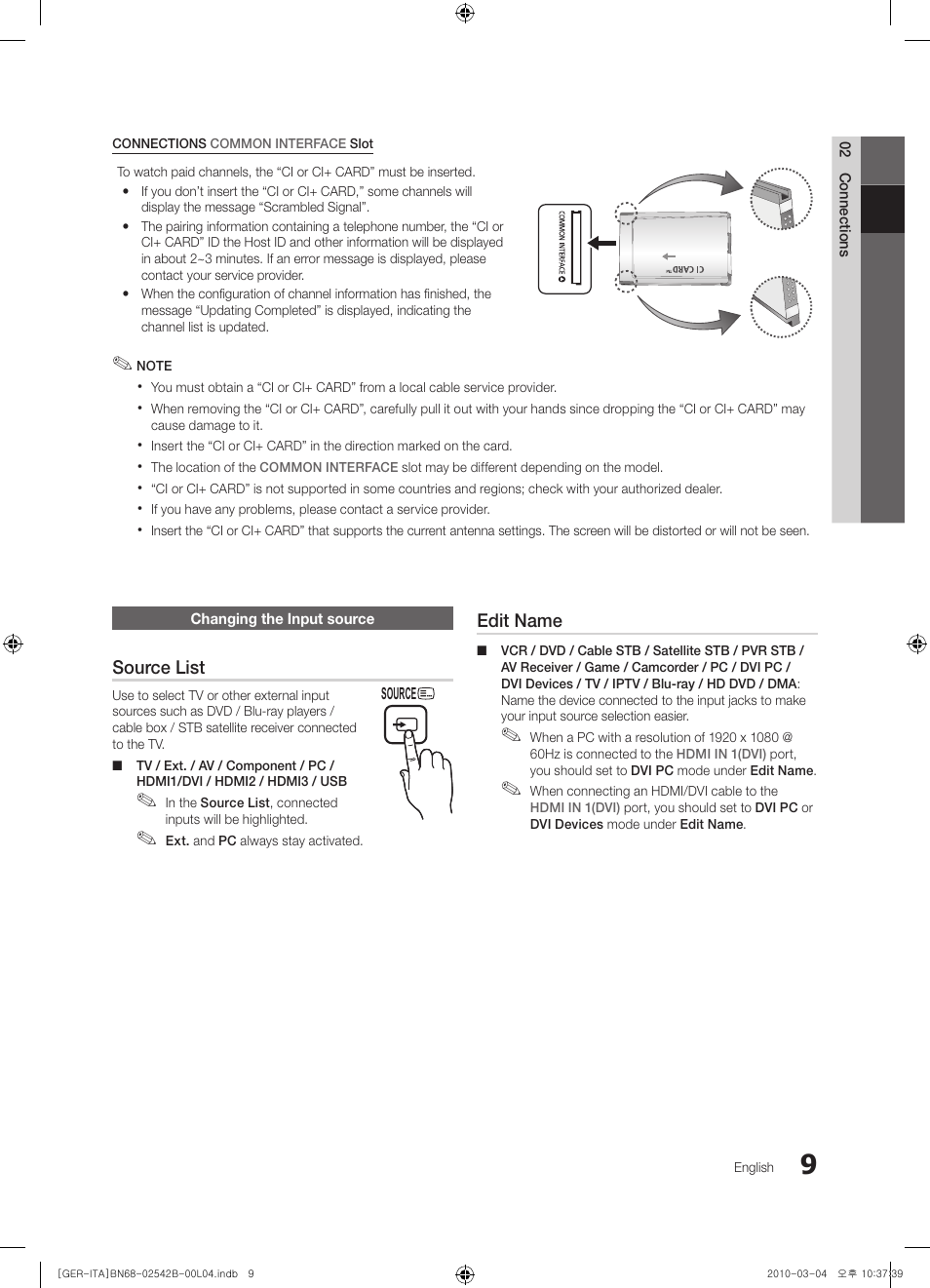 Changing the input source | Samsung LE46C550J1W User Manual | Page 9 / 155