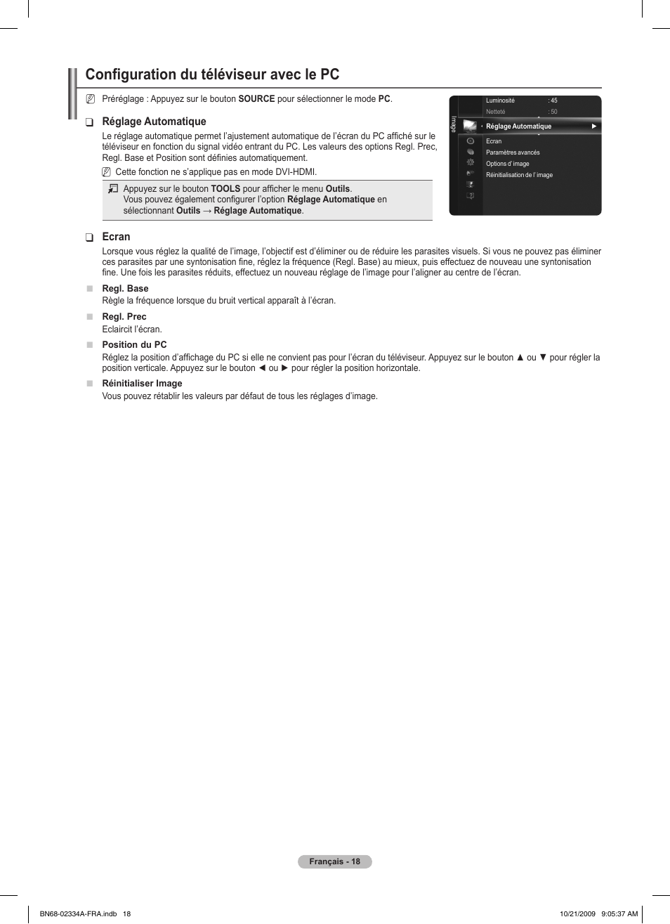 Configuration du téléviseur avec le pc | Samsung PS58B850Y1P User Manual | Page 100 / 655