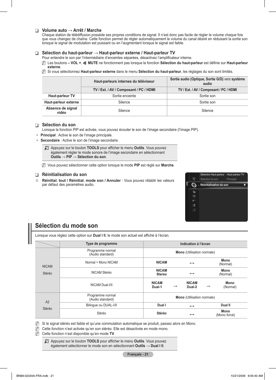 Sélection du mode son | Samsung PS58B850Y1P User Manual | Page 103 / 655