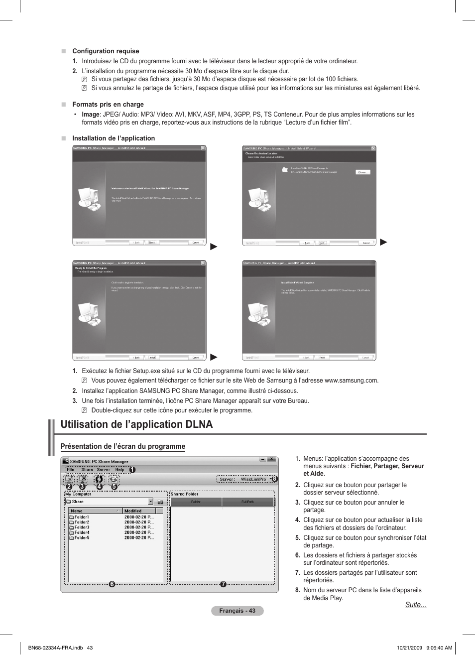 Utilisation de l’application dlna | Samsung PS58B850Y1P User Manual | Page 125 / 655