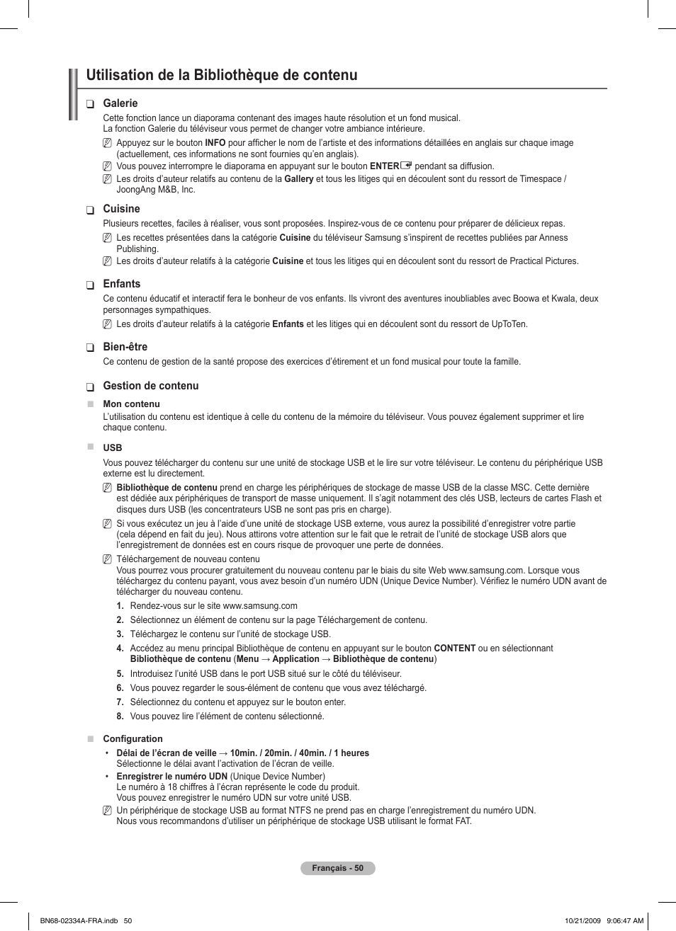 Utilisation de la bibliothèque de contenu | Samsung PS58B850Y1P User Manual | Page 132 / 655