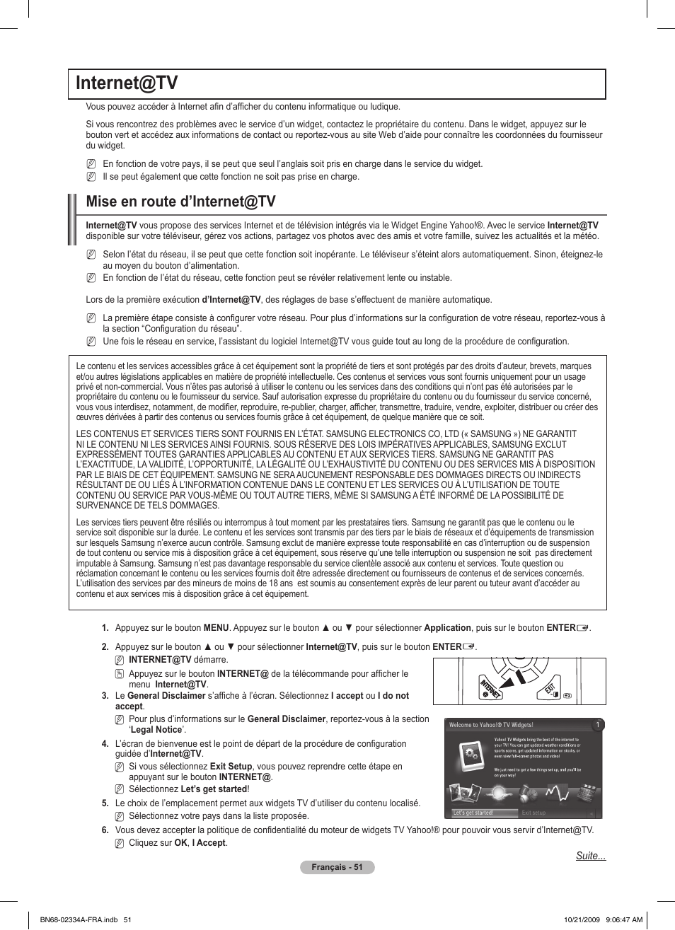 Internet@tv, Mise en route d’internet@tv | Samsung PS58B850Y1P User Manual | Page 133 / 655