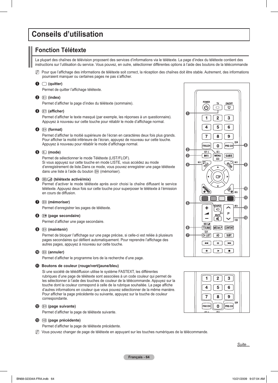 Conseils d’utilisation, Fonction télétexte | Samsung PS58B850Y1P User Manual | Page 146 / 655
