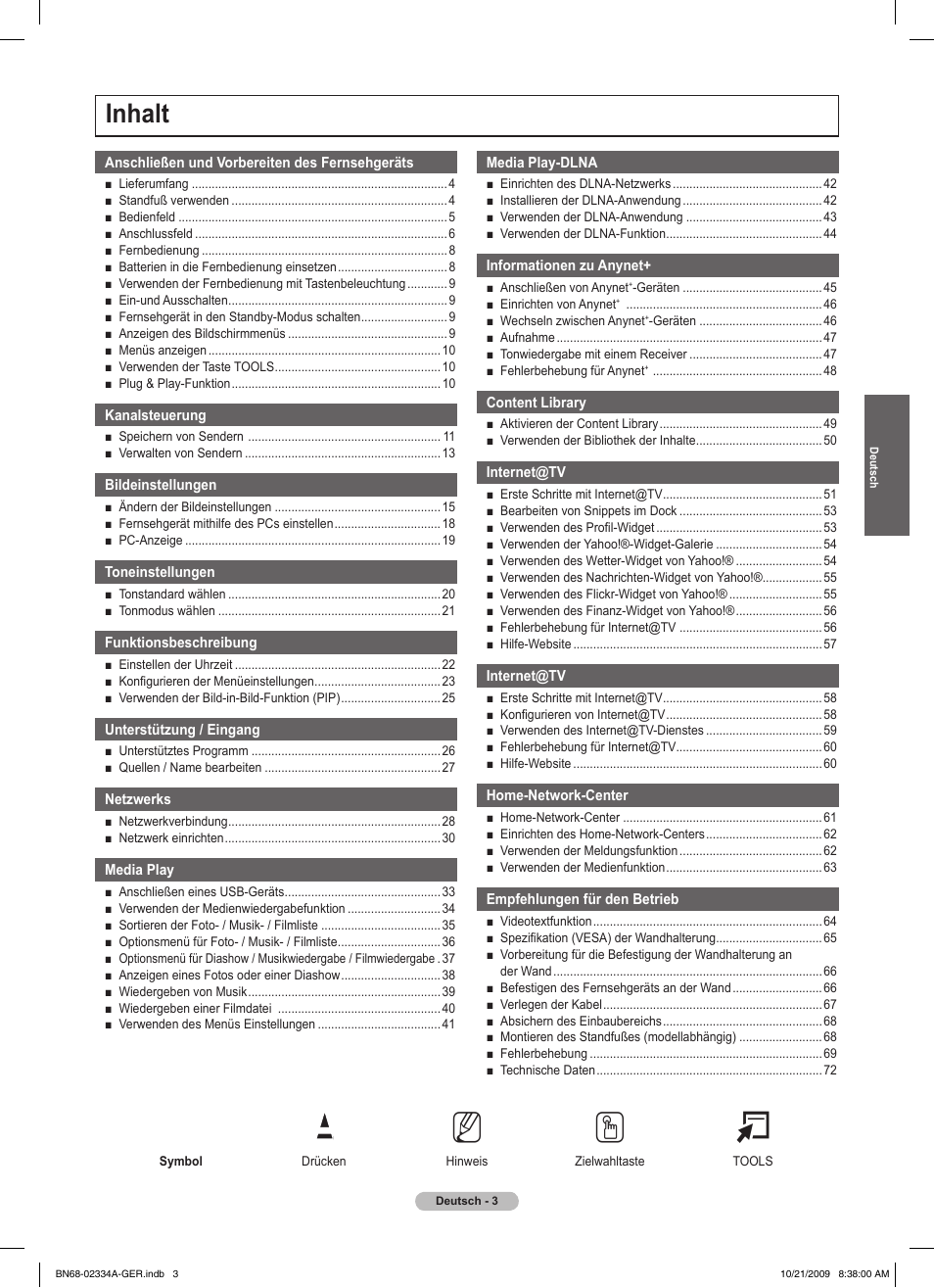 No t, Inhalt | Samsung PS58B850Y1P User Manual | Page 156 / 655