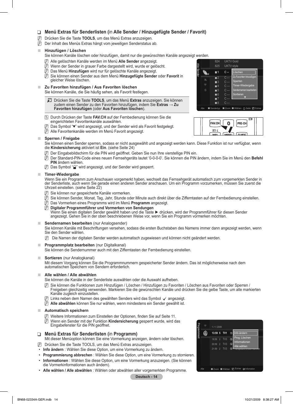 Menü extras für senderlisten ( ❑ in programm) | Samsung PS58B850Y1P User Manual | Page 167 / 655