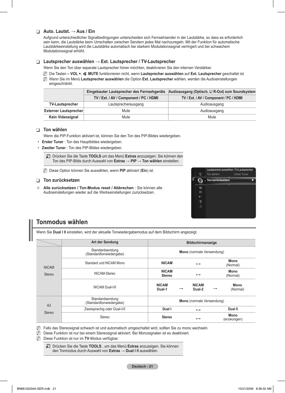 Tonmodus wählen | Samsung PS58B850Y1P User Manual | Page 174 / 655