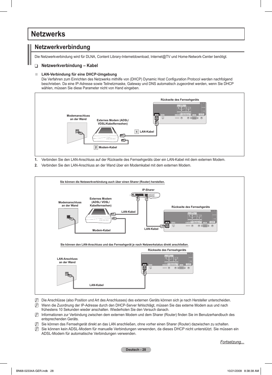 Netzwerks, Netzwerkverbindung, Netzwerkverbindung – kabel | Samsung PS58B850Y1P User Manual | Page 181 / 655
