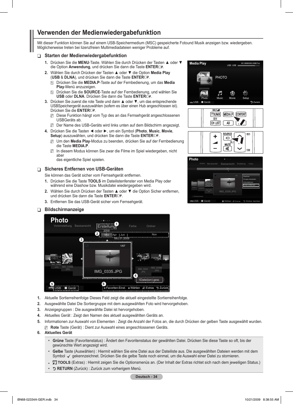 Verwenden der medienwiedergabefunktion, Photo, Starten der medienwiedergabefunktion | Sicheres entfernen von usb-geräten, Bildschirmanzeige | Samsung PS58B850Y1P User Manual | Page 187 / 655