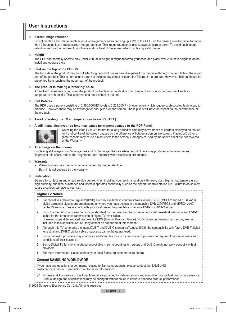 User instructions | Samsung PS58B850Y1P User Manual | Page 2 / 655