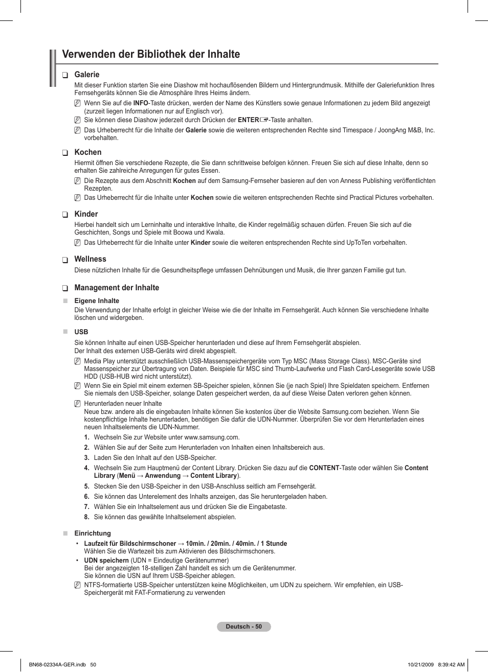 Verwenden der bibliothek der inhalte | Samsung PS58B850Y1P User Manual | Page 203 / 655