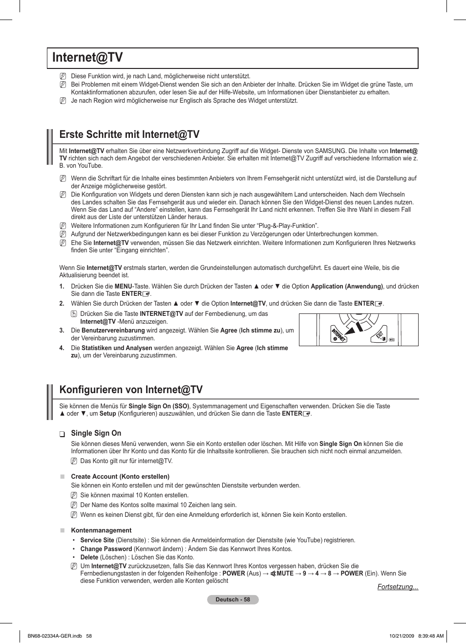 Internet@tv, Erste schritte mit internet@tv, Konfigurieren von internet@tv | Samsung PS58B850Y1P User Manual | Page 211 / 655