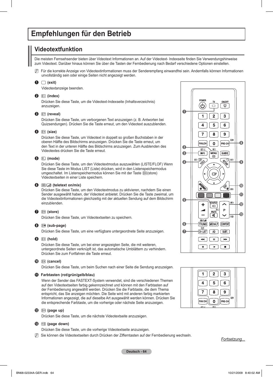 Empfehlungen für den betrieb, Videotextfunktion | Samsung PS58B850Y1P User Manual | Page 217 / 655