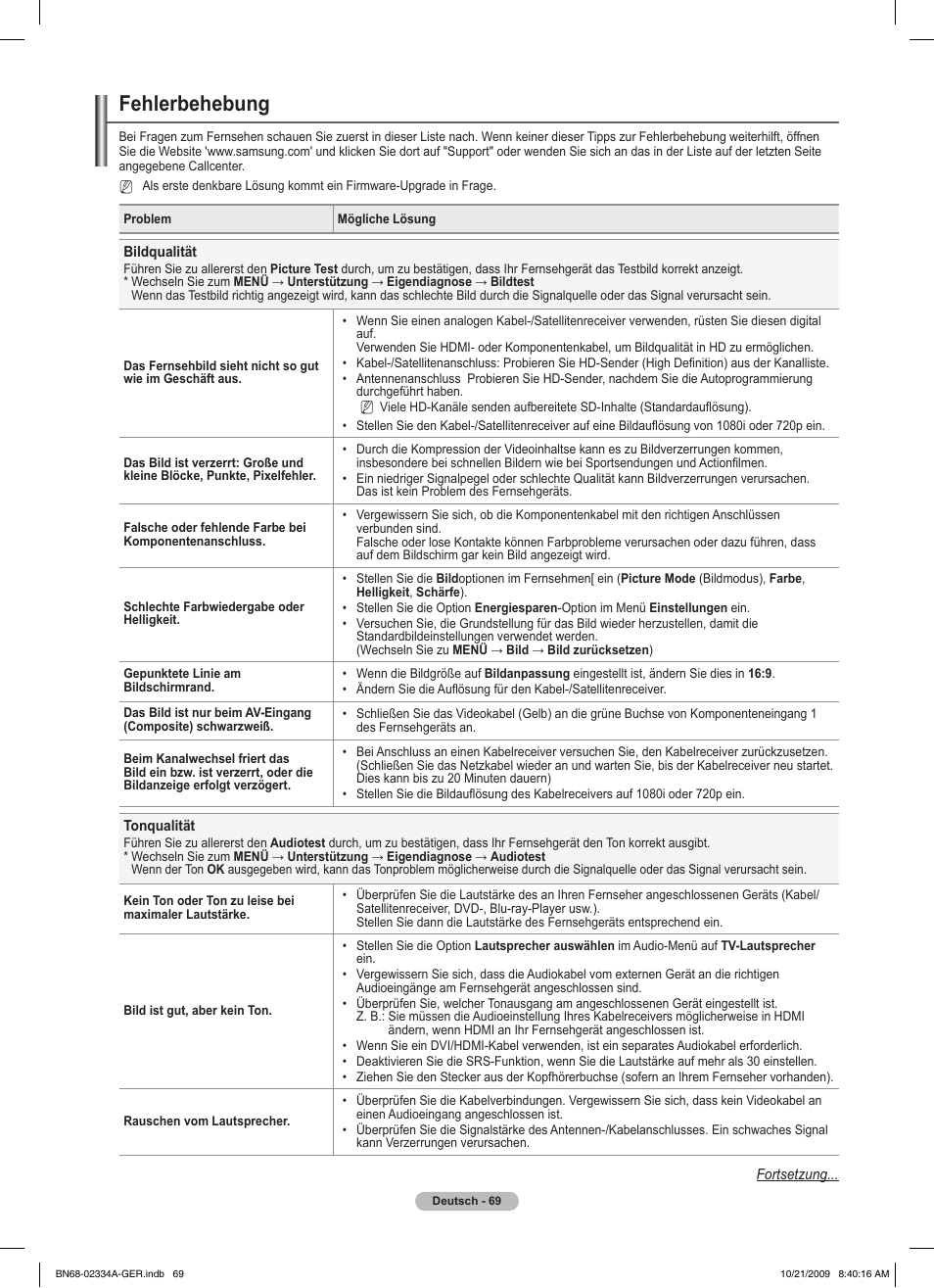 Fehlerbehebung | Samsung PS58B850Y1P User Manual | Page 222 / 655