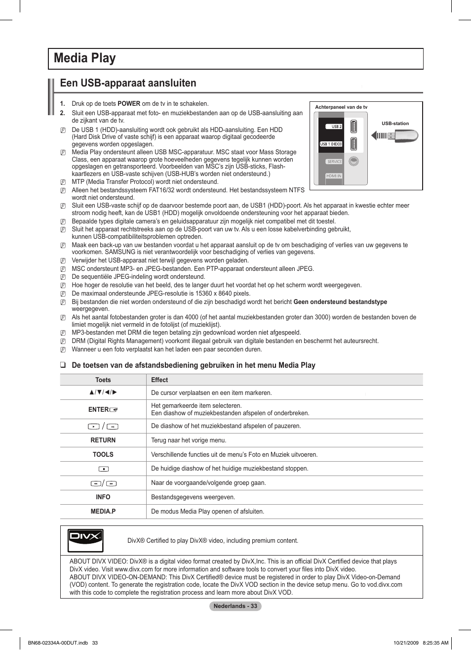 Media play, Een usb-apparaat aansluiten | Samsung PS58B850Y1P User Manual | Page 257 / 655