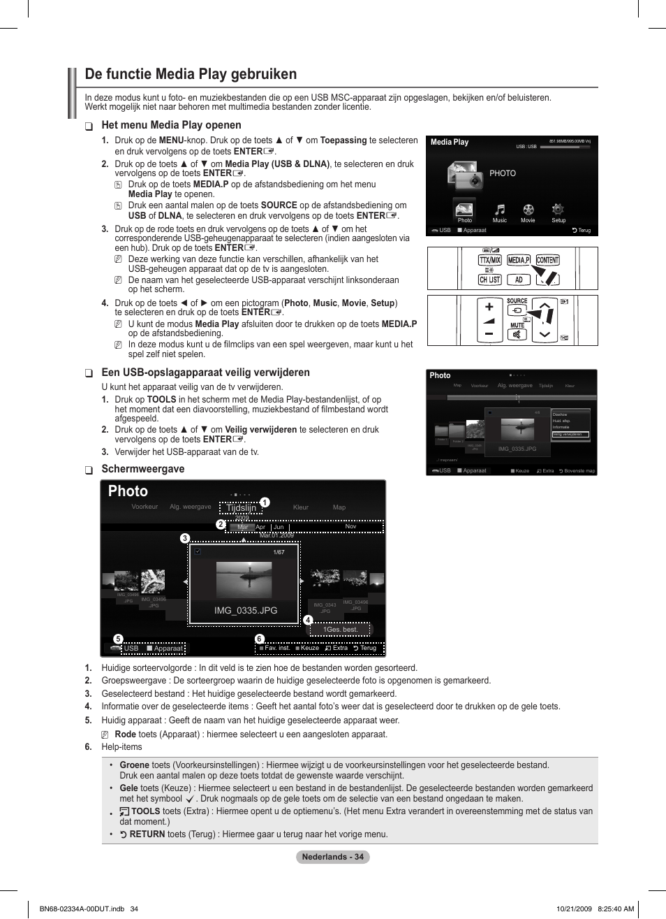 De functie media play gebruiken, Photo, Het menu media play openen | Een usb-opslagapparaat veilig verwijderen, Schermweergave | Samsung PS58B850Y1P User Manual | Page 258 / 655