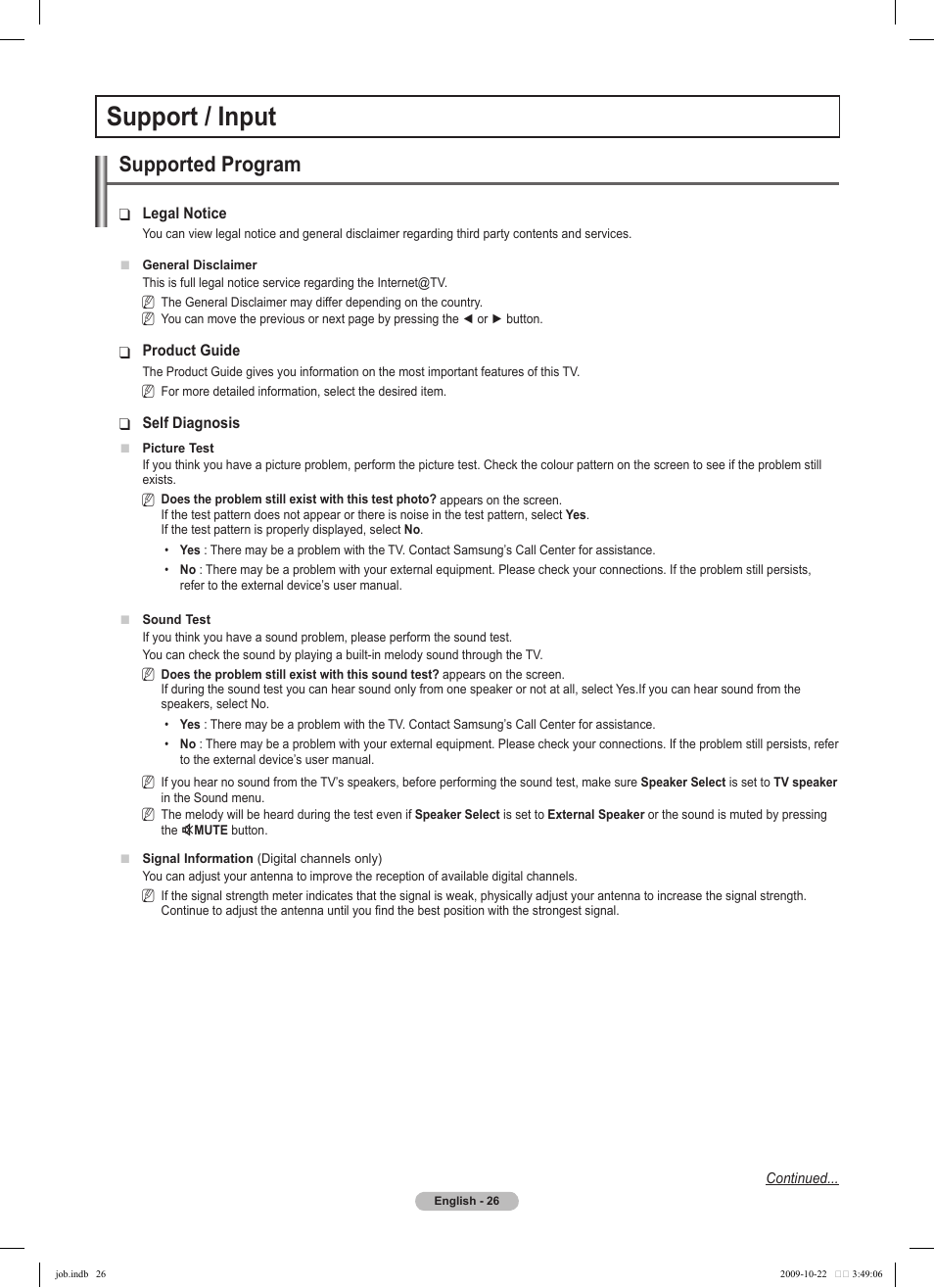 Support / input, Supported program | Samsung PS58B850Y1P User Manual | Page 26 / 655
