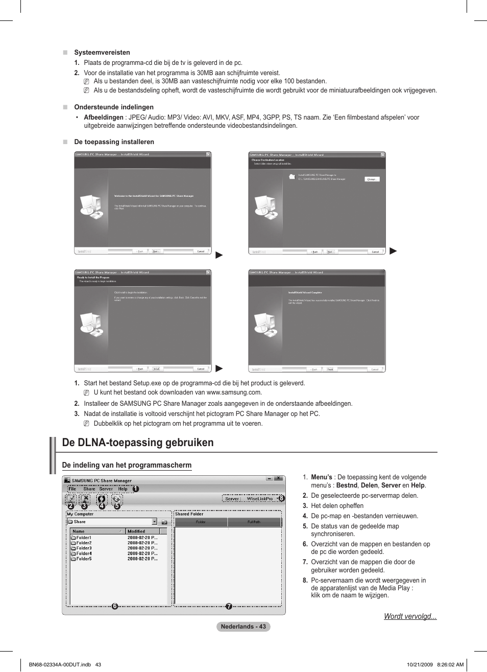 De dlna-toepassing gebruiken | Samsung PS58B850Y1P User Manual | Page 267 / 655