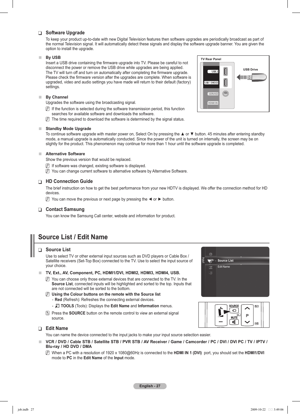 Source list / edit name | Samsung PS58B850Y1P User Manual | Page 27 / 655