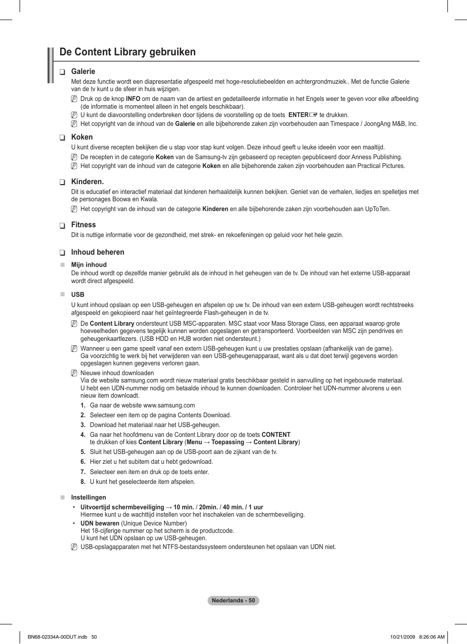 De content library gebruiken | Samsung PS58B850Y1P User Manual | Page 274 / 655