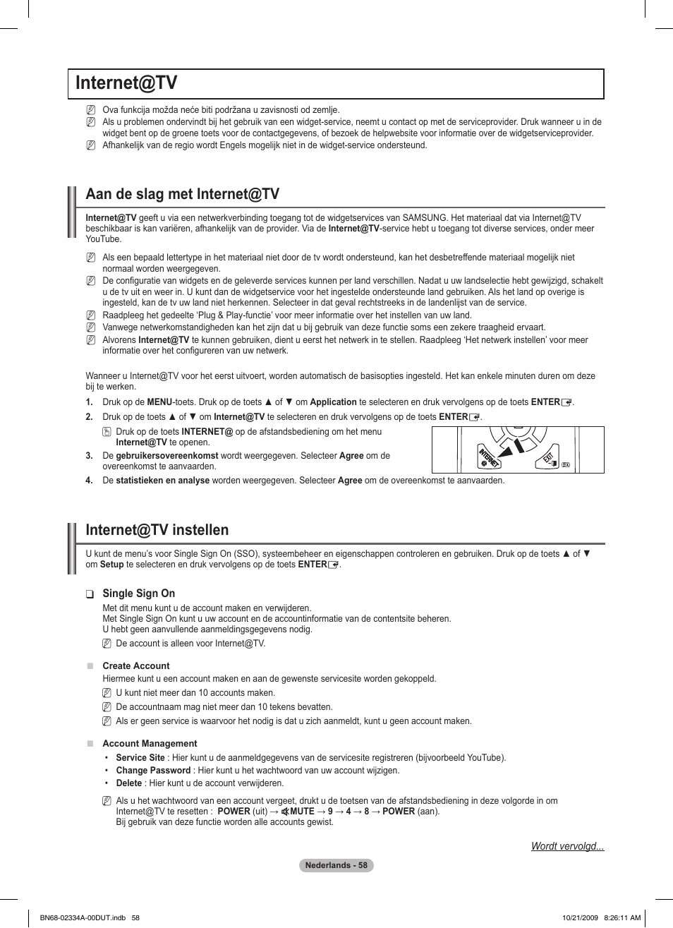 Internet@tv, Aan de slag met internet@tv, Internet@tv instellen | Samsung PS58B850Y1P User Manual | Page 282 / 655