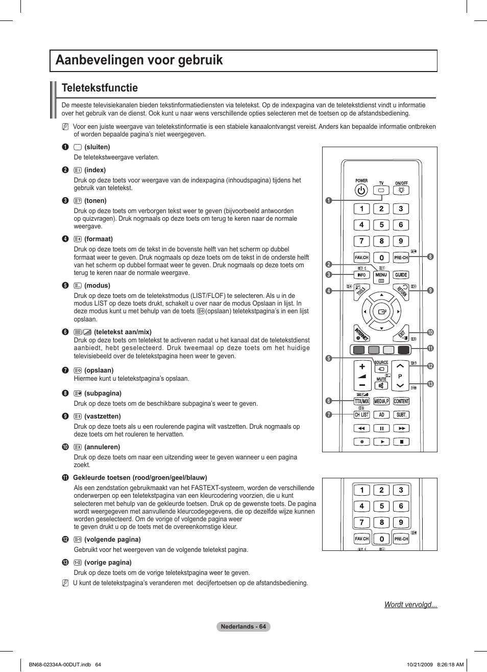 Aanbevelingen voor gebruik, Teletekstfunctie | Samsung PS58B850Y1P User Manual | Page 288 / 655