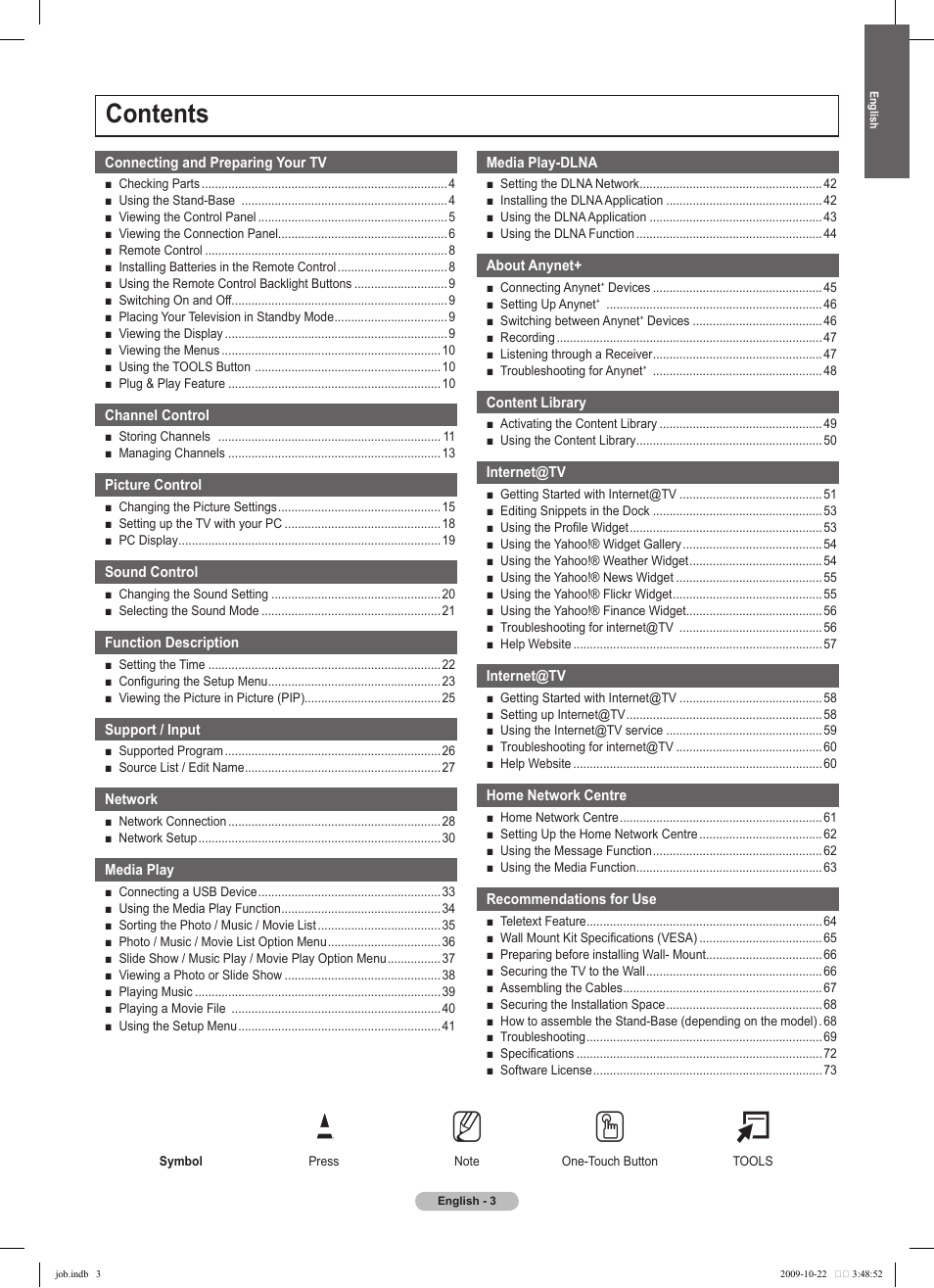 Samsung PS58B850Y1P User Manual | Page 3 / 655