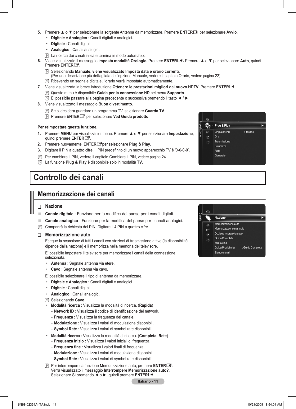 Controllo dei canali | Samsung PS58B850Y1P User Manual | Page 306 / 655