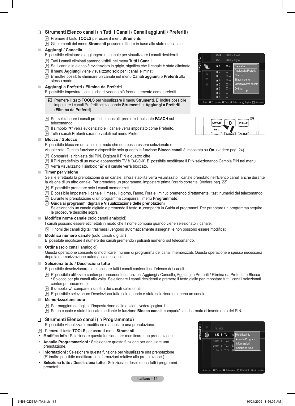 Strumenti elenco canali ( ❑ in programmato) | Samsung PS58B850Y1P User Manual | Page 309 / 655