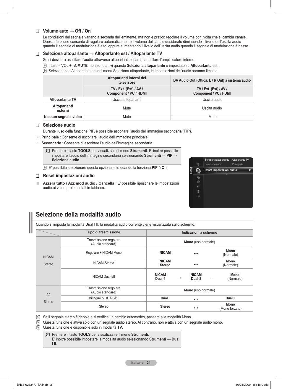 Selezione della modalità audio | Samsung PS58B850Y1P User Manual | Page 316 / 655