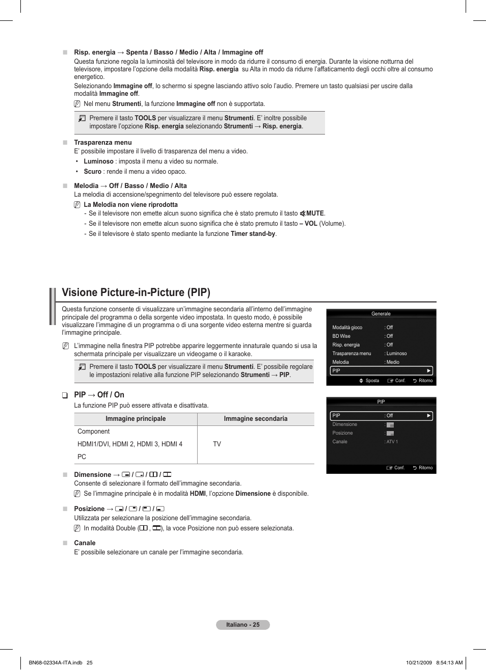Visione picture-in-picture (pip), Pip → off / on | Samsung PS58B850Y1P User Manual | Page 320 / 655
