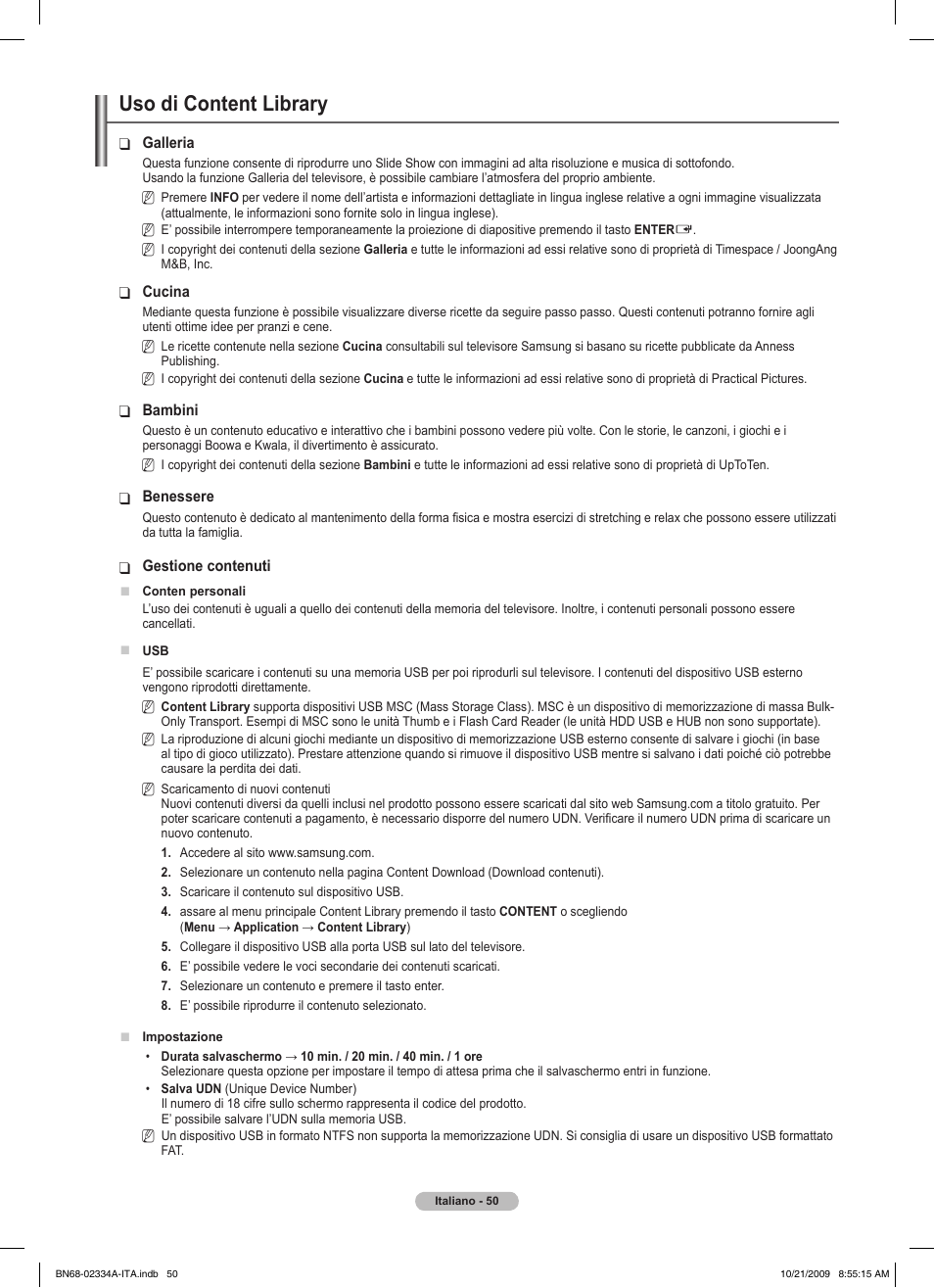 Uso di content library | Samsung PS58B850Y1P User Manual | Page 345 / 655